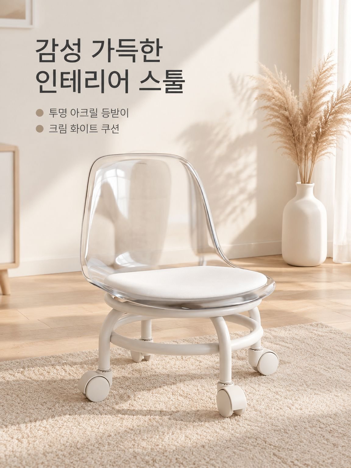 투명한 아크릴 전방향 바퀴 잡안용 작은 의자