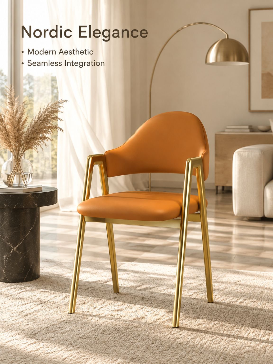 Modern light luxury A-frame chair with backrest in a contemporary interior