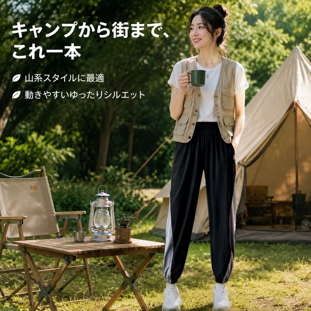 レディースワイドカジュアルスリムハイウエストパンツ