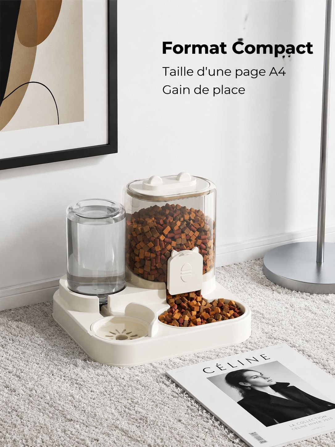 Machine intelligente pour chats : distributeur d'eau et de nourriture intégré