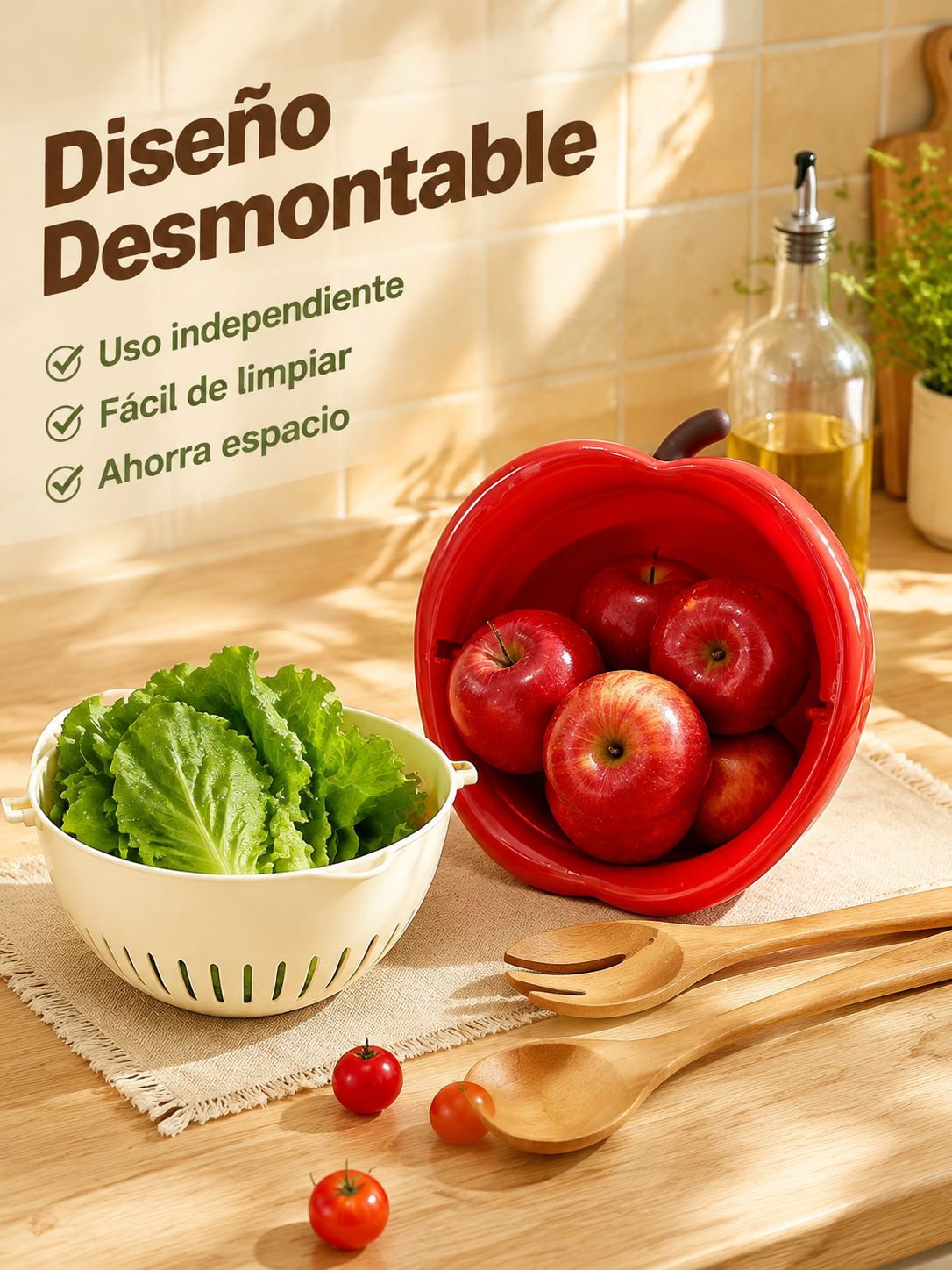 Escurridor giratorio de doble capa con forma de fruta