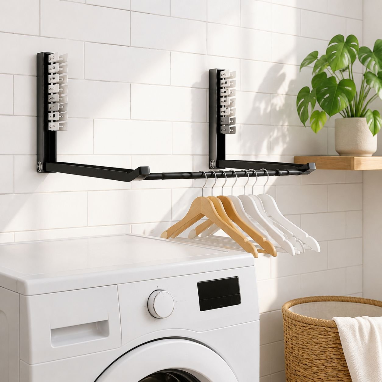 Home No-Drill Wall-Mounted Foldable Hanger with Clip Storage Rack