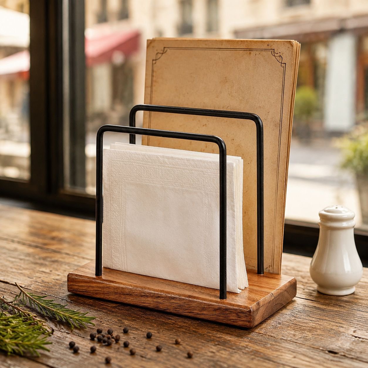 Rangement pour serviettes de table en bois pour restaurant