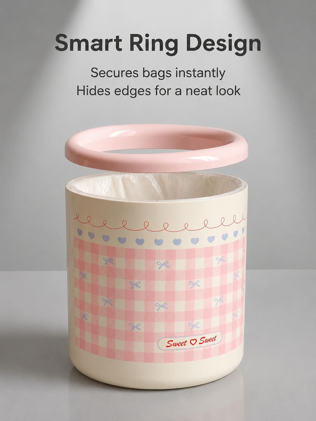 Close-up of the Cute Mini Desktop Trash Bin with modern design