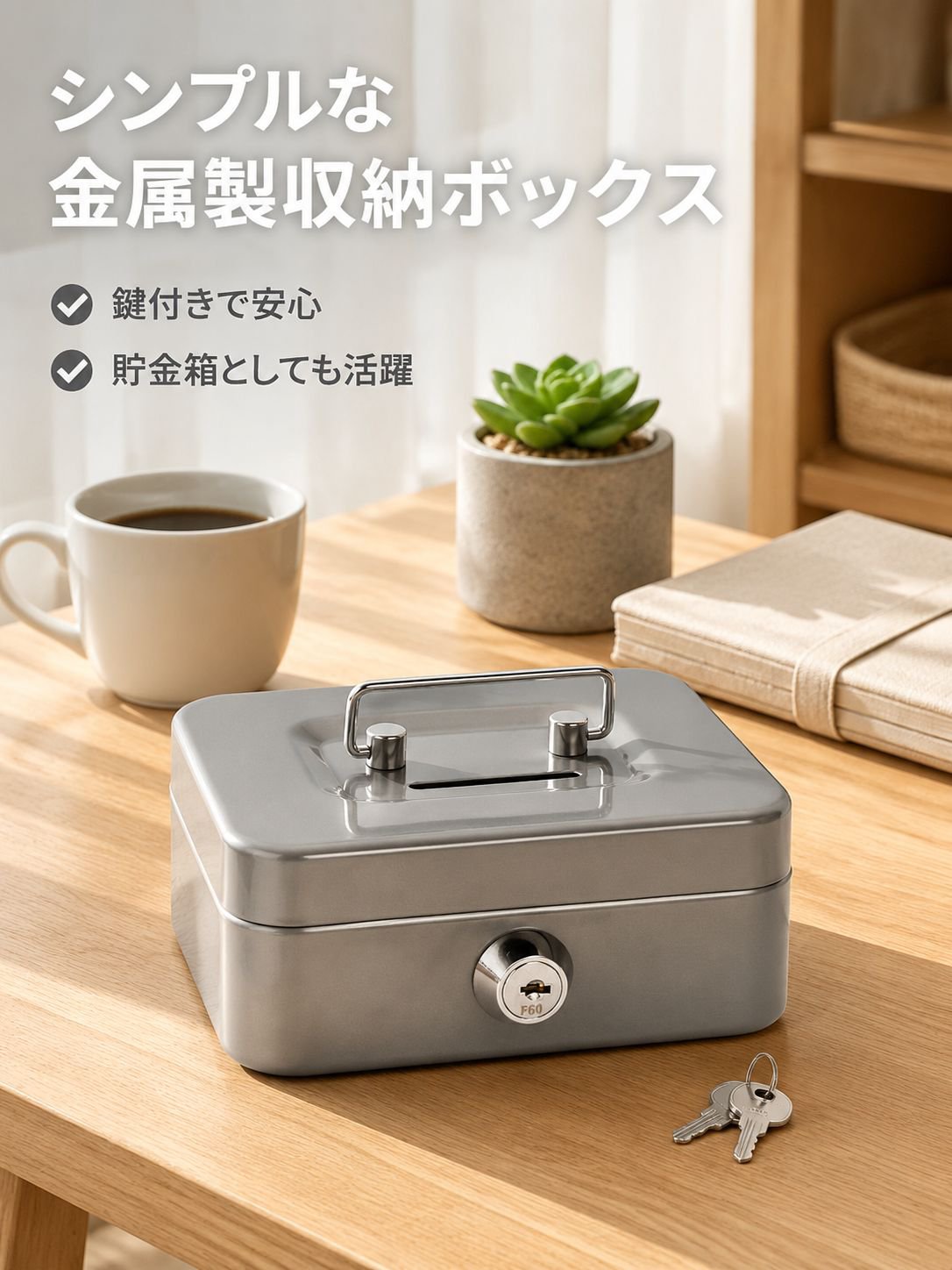 金属製小型鍵付き貯金箱 斬新なコイン収納ボックス ポータブル収納箱