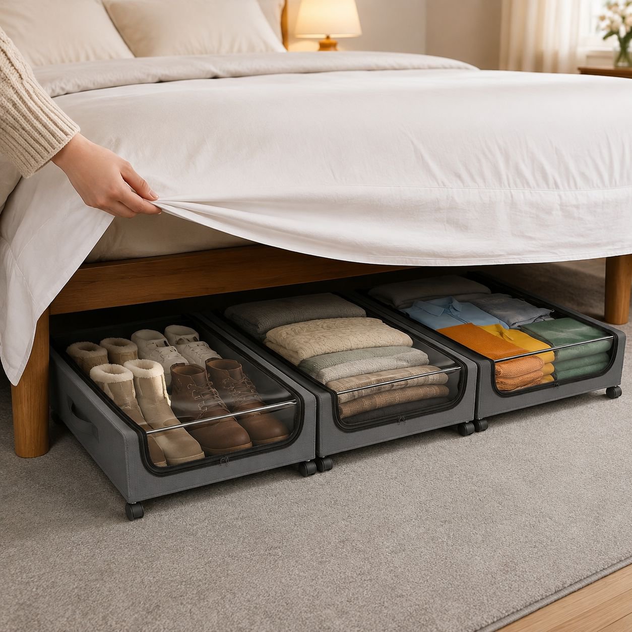 Durable rolling storage cabinet for bedroom