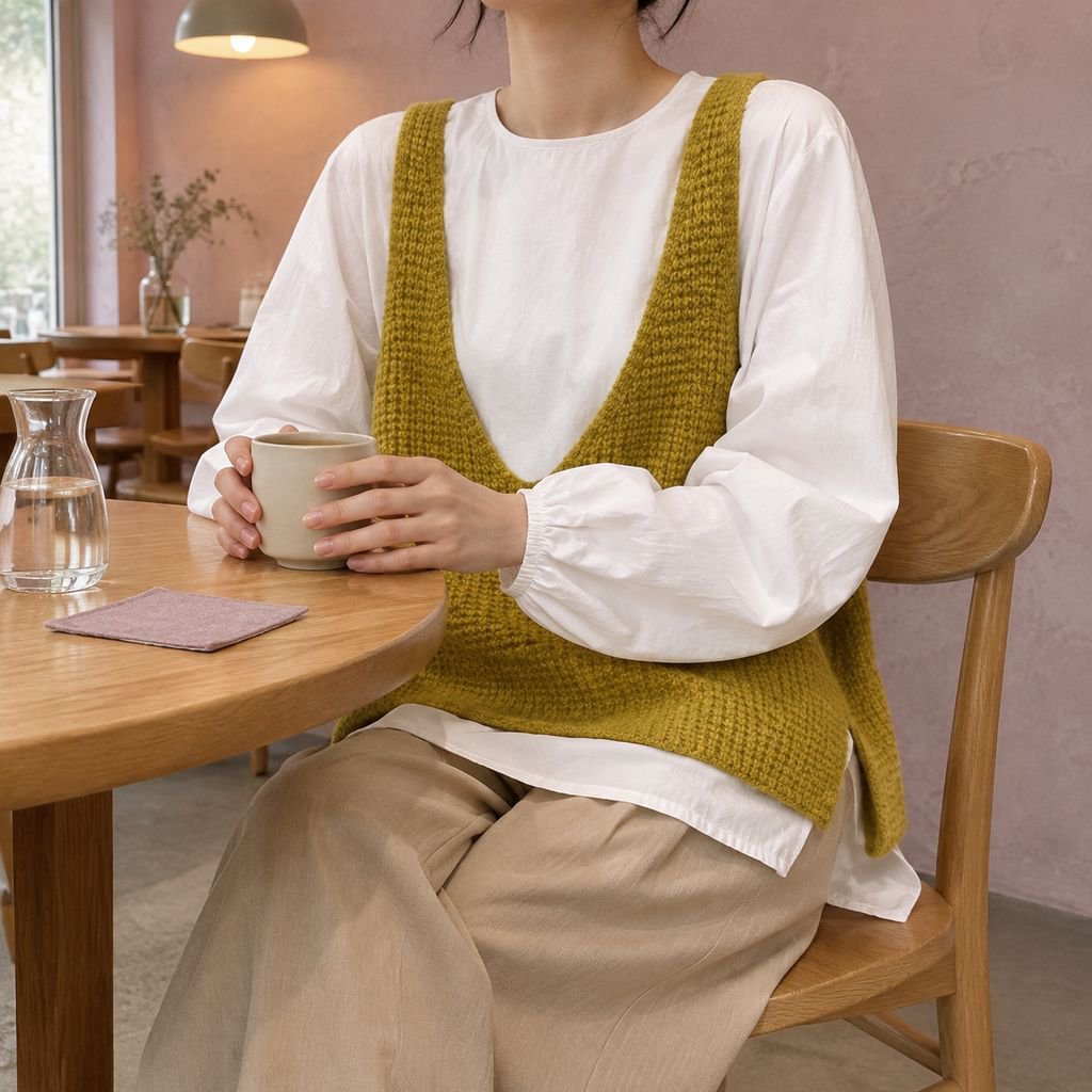 おしゃれなスリムフィット深Vネックニットベスト
