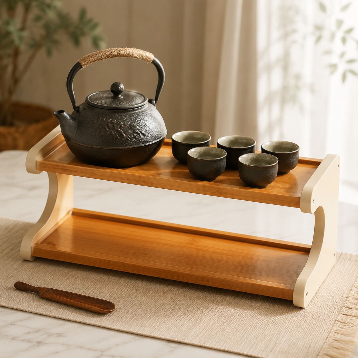 Tea set organizer rack for water cups