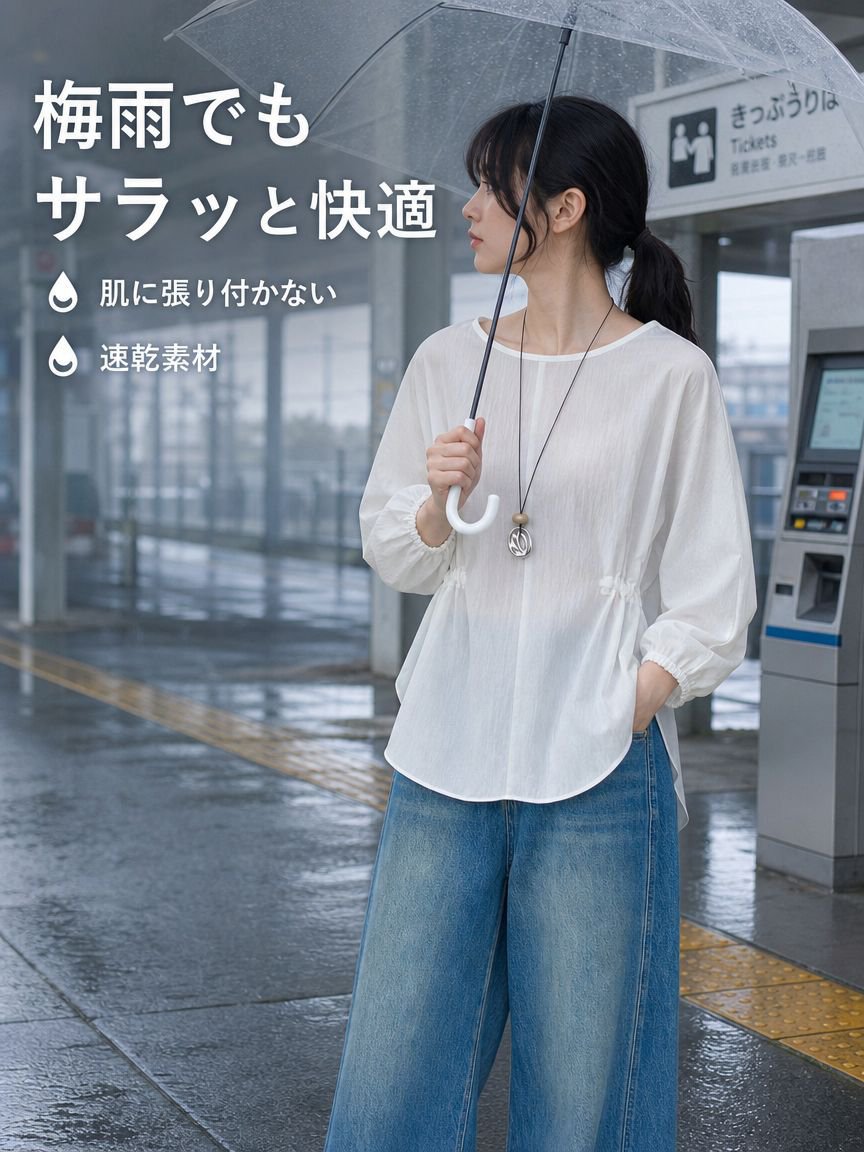 ウエストライン付きゆったりレディースシャツ