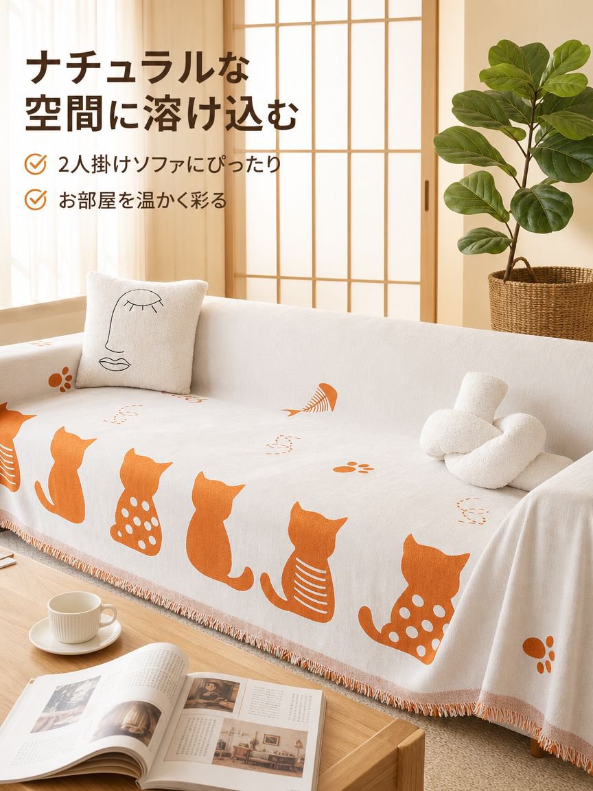 カートゥーン猫ソファブランケット