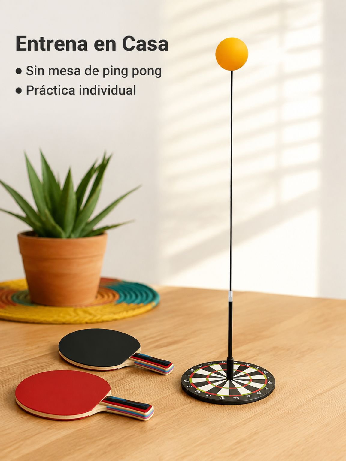 Entrenador de ping pong con eje flexible