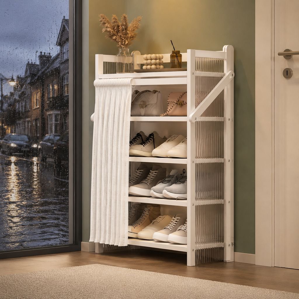 Freestanding folding shoe rack for entryway storage