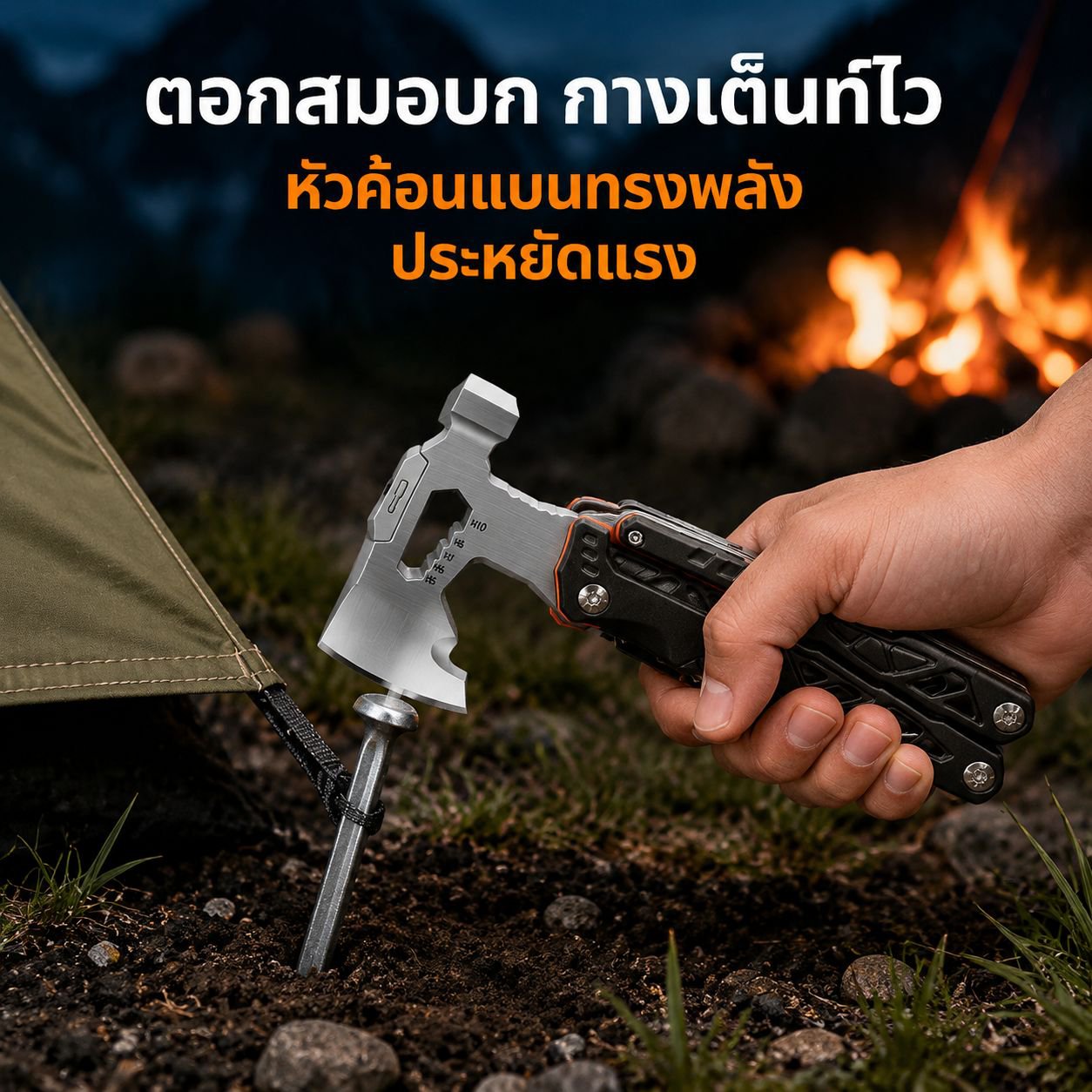 ขวานยุทธวิธีสารพัดประโยชน์ ค้อนนิรภัยในรถยนต์ เครื่องมือผจญภัยกลางแจ้ง