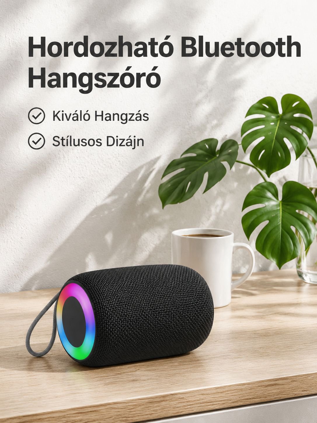 Hordozható Bluetooth hangszóró mélynyomóval, kültéri használatra, memóriakártya foglalattal