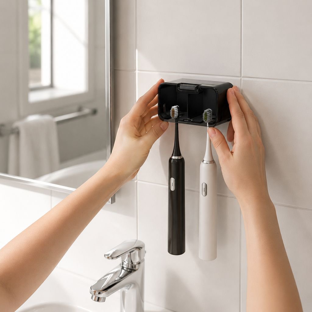 Spacious interior of toothbrush storage box holding multiple toothbrushes