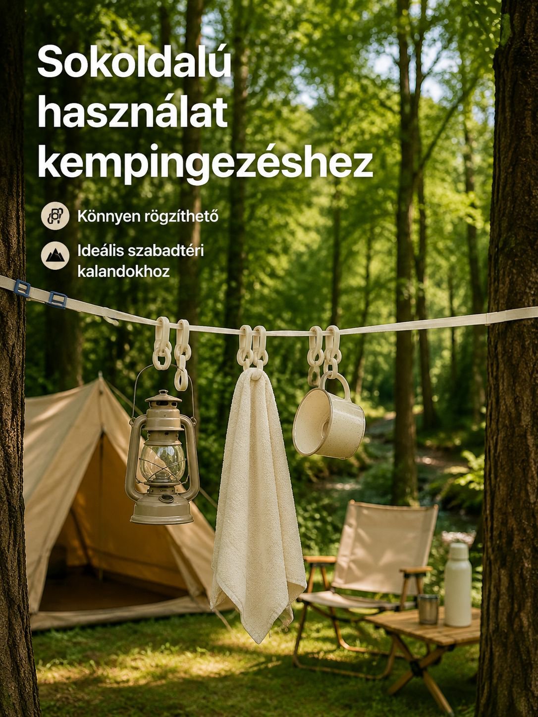Könnyen rögzíthető szárítókötél utazáshoz