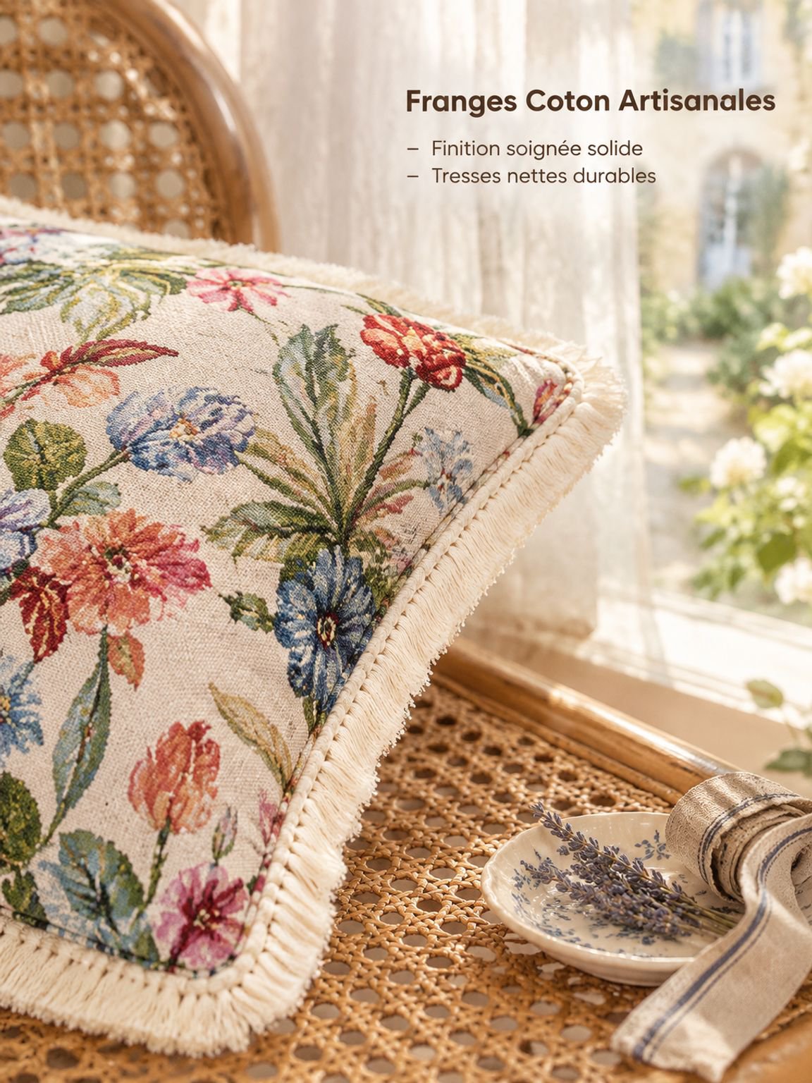 Coussin décoratif rétro en coton et lin