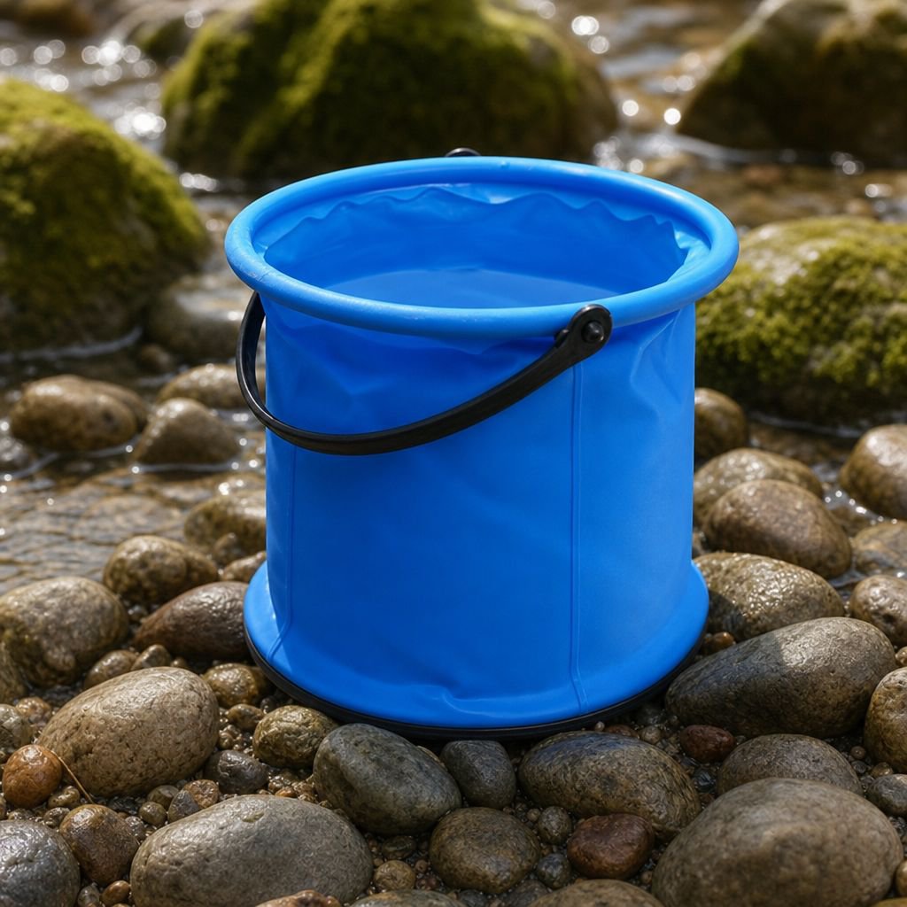 Outdoor durable foldable water bucket in use