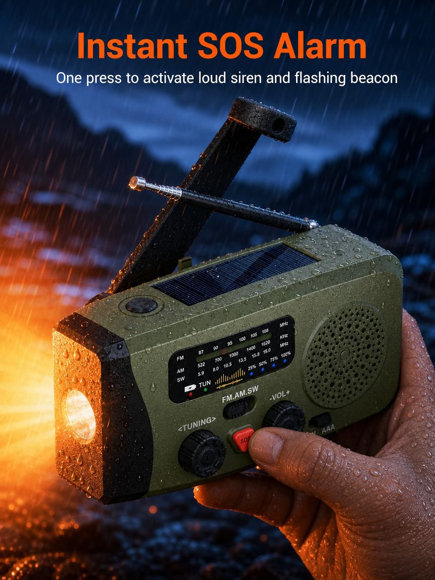 Multi-purpose emergency radio with bright LED light