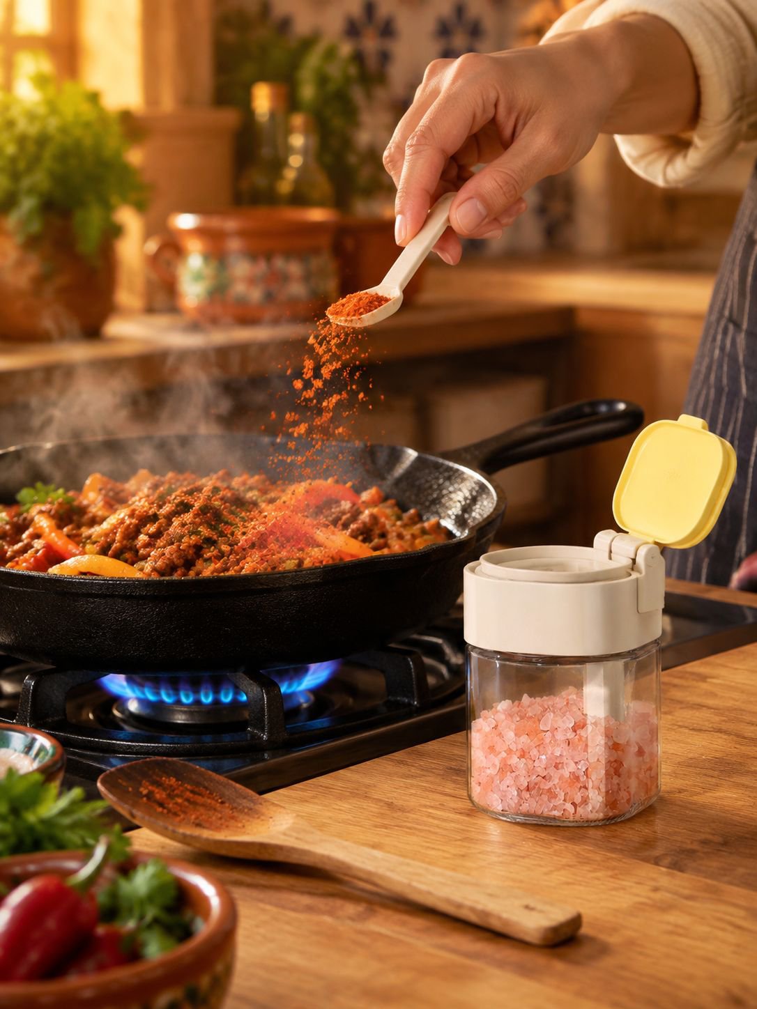 Accesorio de cocina para guardar especias con cuchara