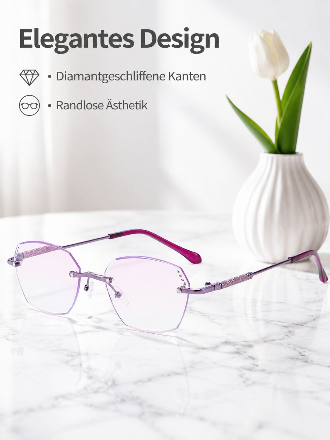 Diamantgeschliffene randlose Blaulichtfilter-Lesebrille
