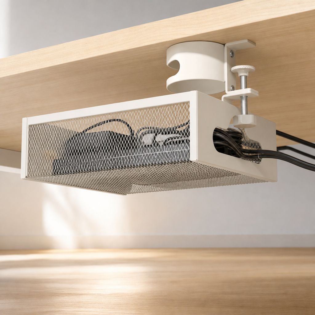 Under-desk Mesh Cable Organizer No-drill Power Strip Holder