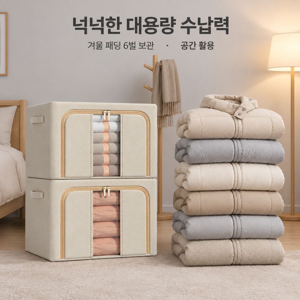 가정용 접이식 옥스포드 스틸 프레임 수납함 옷 이불 정리함
