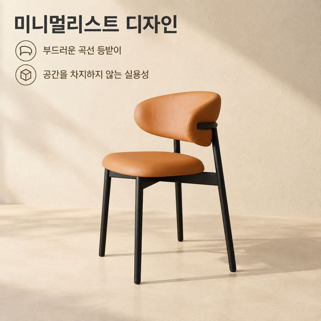 등받이가 있는 모던하고 미니멀한 가죽 의자