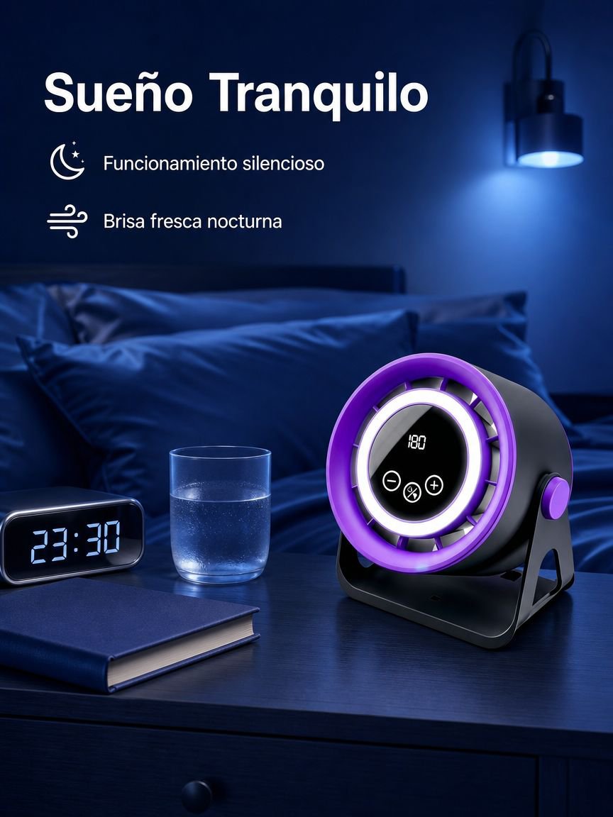 Ventilador de mesa con pantalla digital, silencioso, de gran flujo de aire, mini turbina