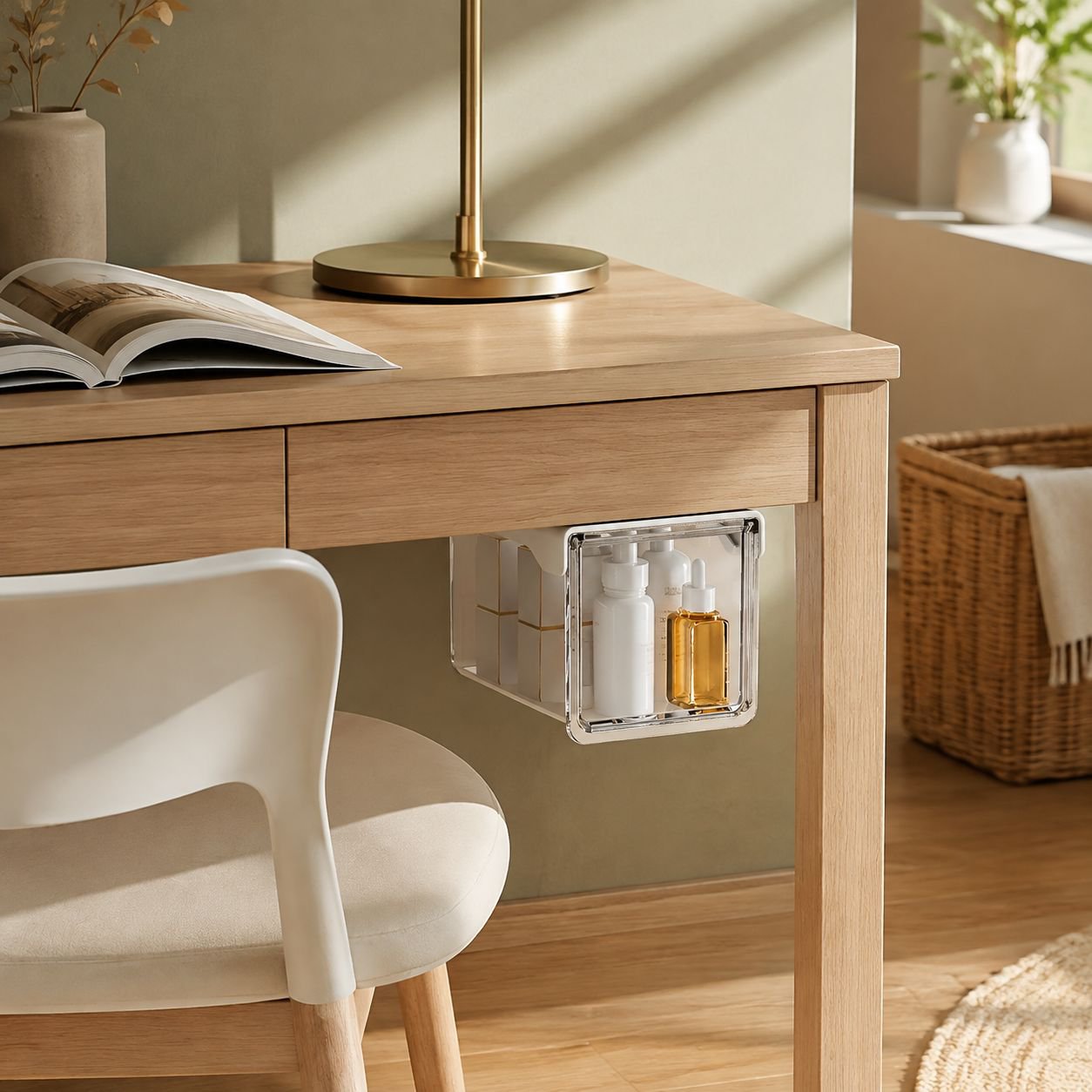 Under-desk organizer for maximizing workspace