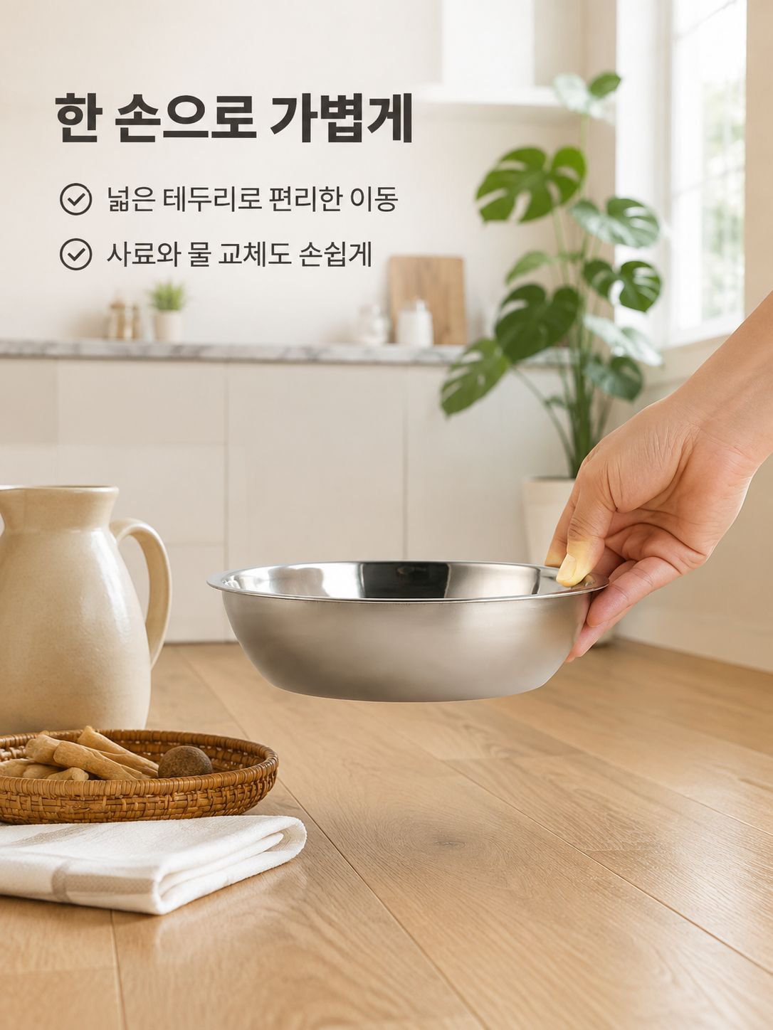 실버 스테인리스 강아지 사료 그릇