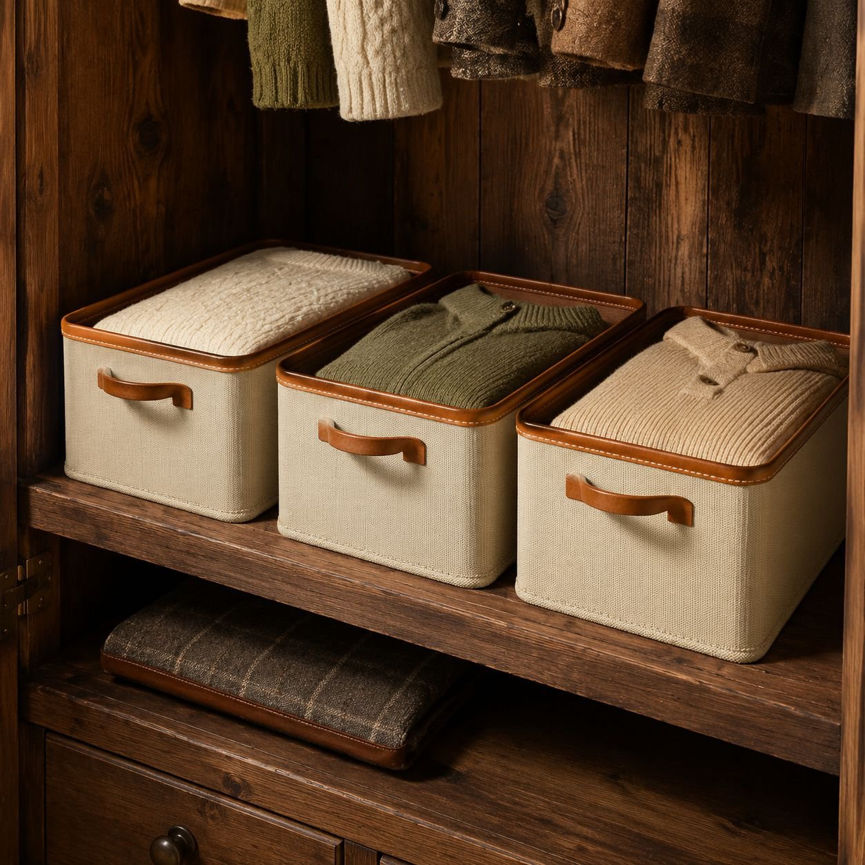 Garment organizer bin folded flat for storage
