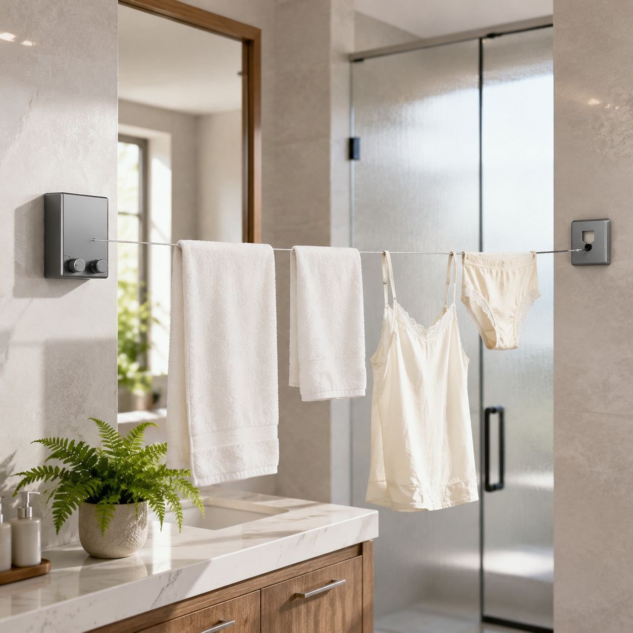 Tendedero retráctil sin taladros para balcón y baño, apto para interiores y exteriores