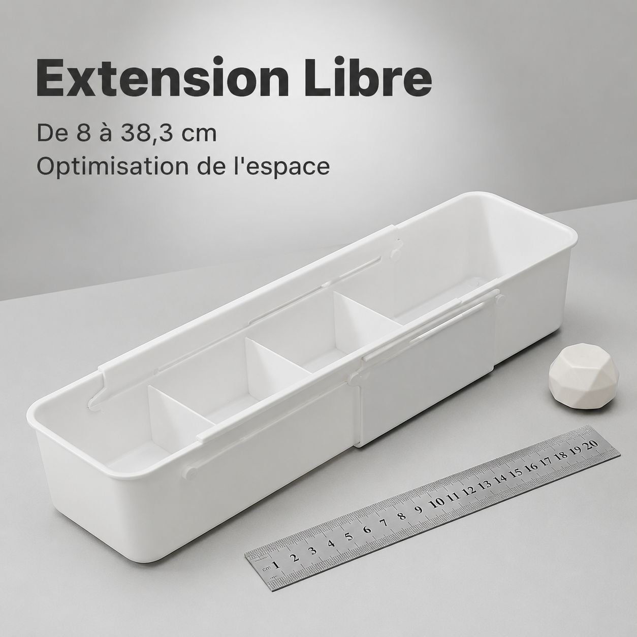 Boîte de rangement à séparateurs extensibles pour tiroir