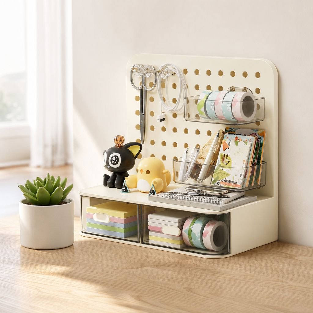 Escritorio doméstico para dormitorio con estante y tablero de agujeros estilo crema