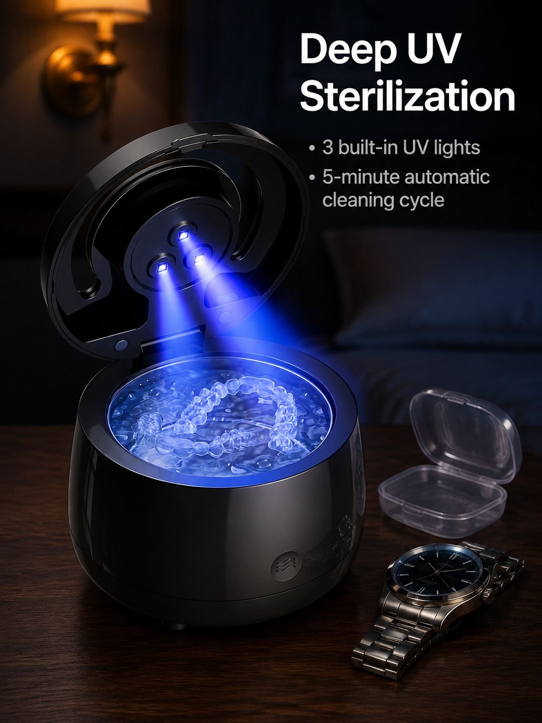 Ultrasonic jewelry cleaner with digital display and UV light