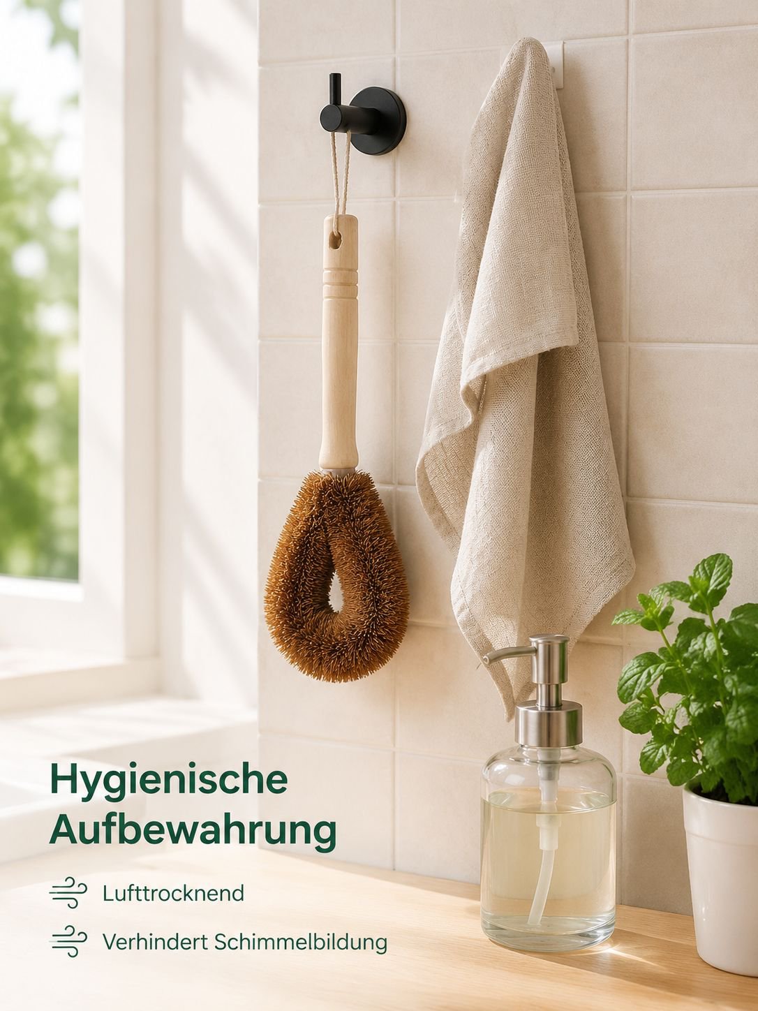JMY – Natürliche Topfbürste mit langem Griff aus Kokosfaser, schont Kochgeschirr
