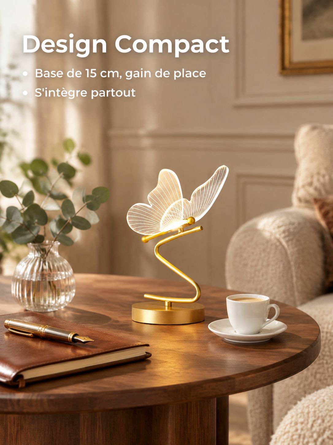 Lampe de table minimaliste de luxe de style nordique, lampe de chevet rechargeable en forme de papil