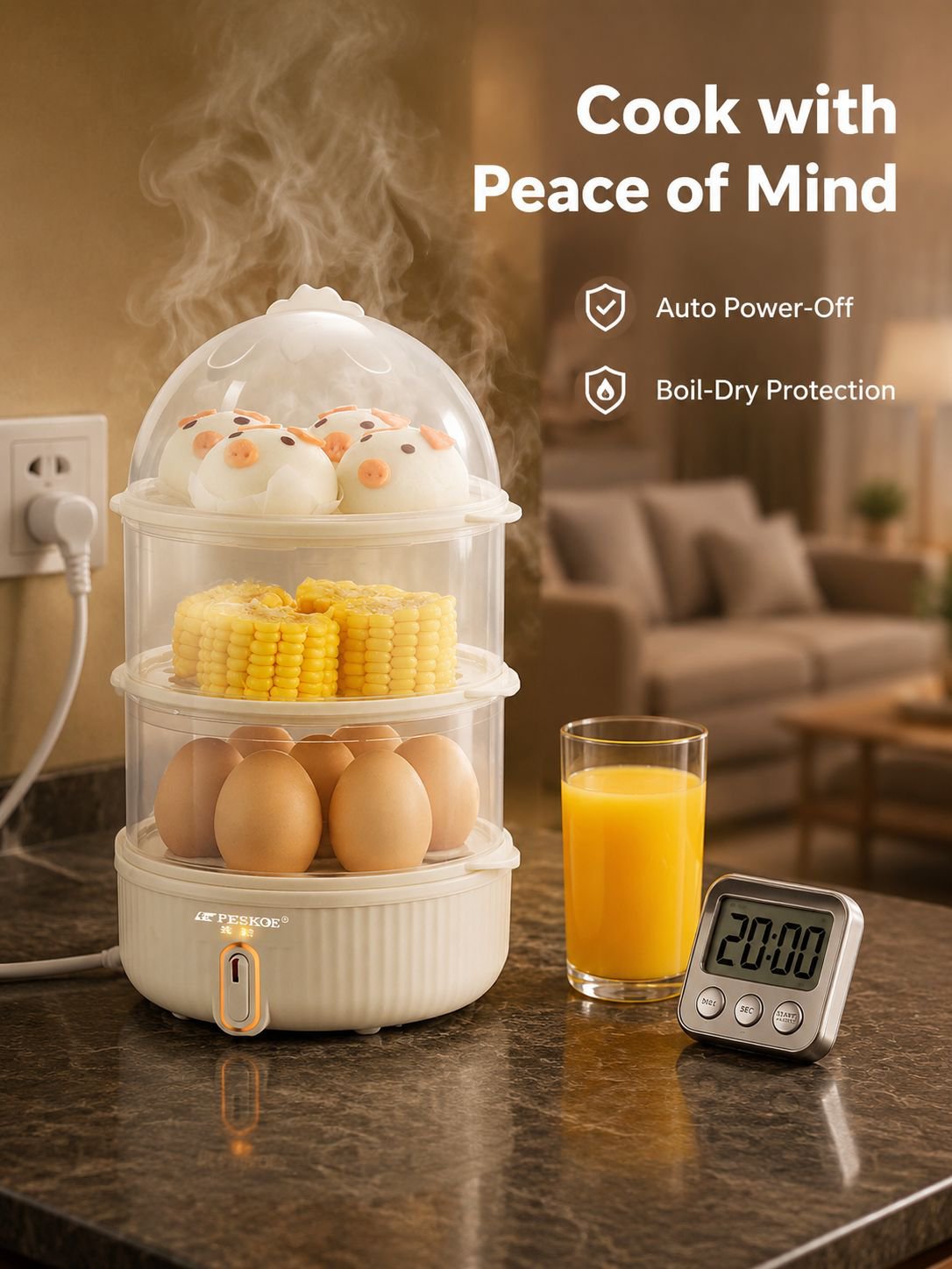 Three-layer Household Breakfast Steamer with Automatic Power-off