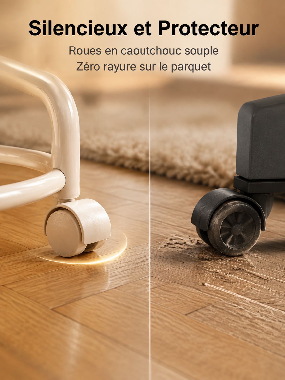 Tabouret de canapé portable avec roulettes pivotantes