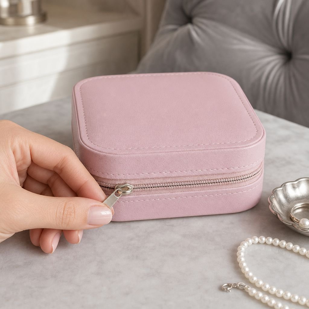 Compact organizer for cosmetics and jewelry with LED lighting