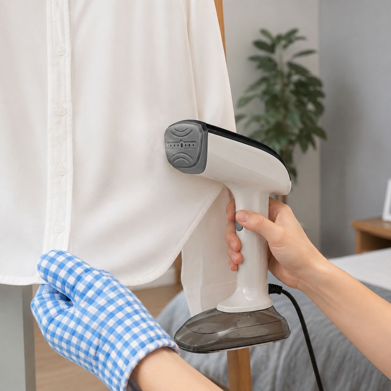Portable steam iron emitting continuous steam