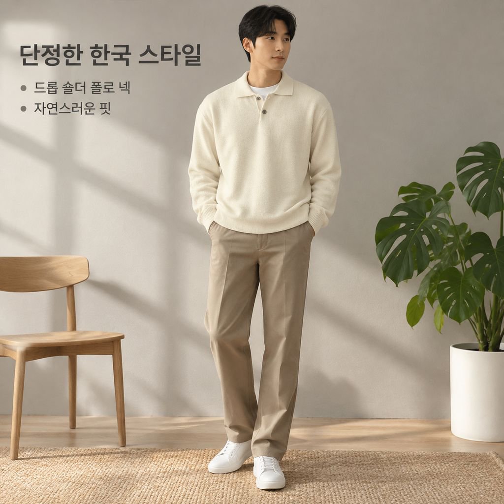 남성 F/W 루즈핏 카라 폴로넥 무지 니트 스웨터