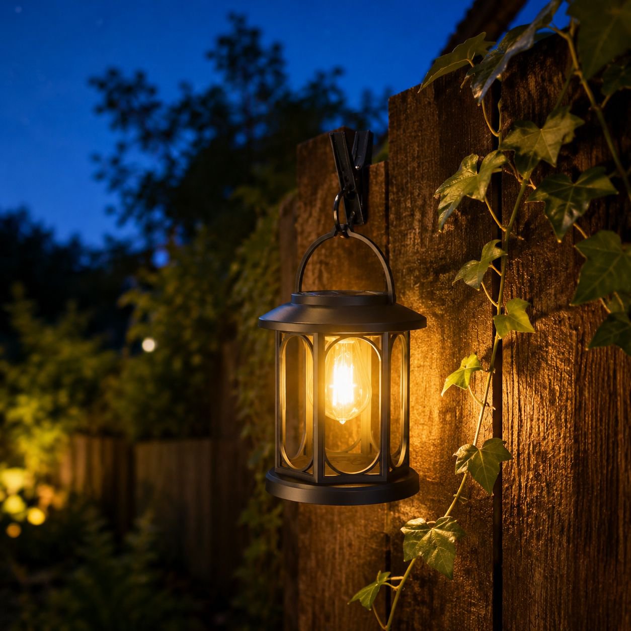 Warm white bulb solar light for garden ambiance