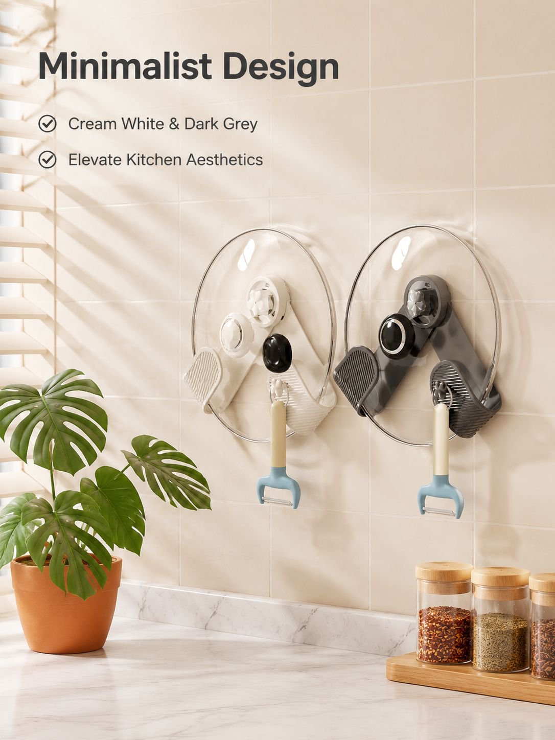 Non perforated suction cup wall mounted pot lid rack