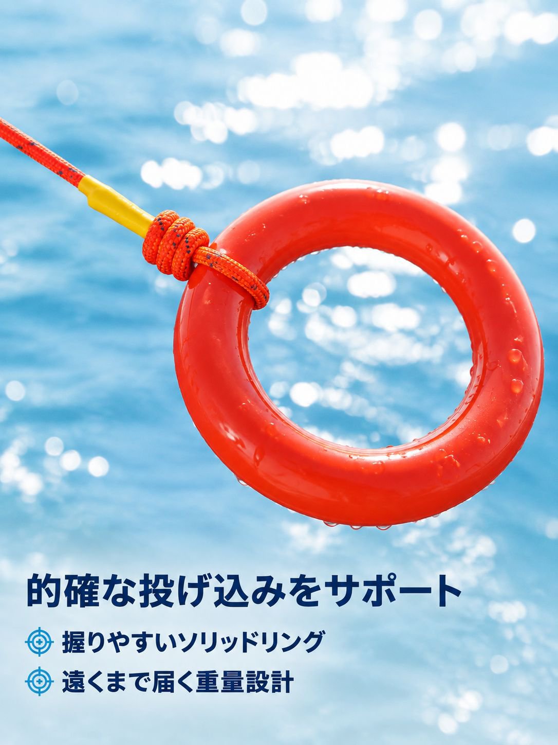 水上で使用中の救命ロープ