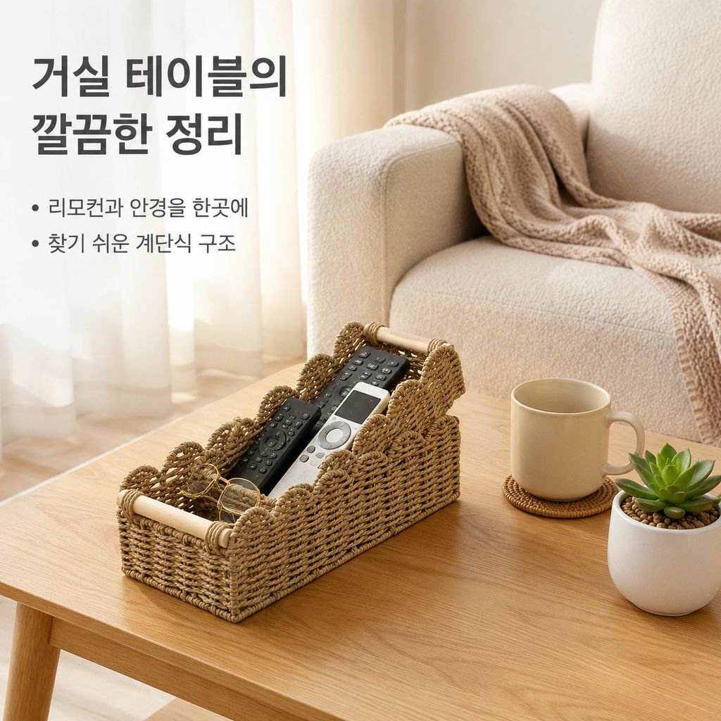 다기능 라탄 책상 정리 수납 바구니
