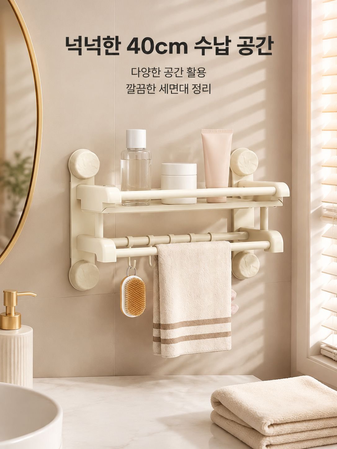 무타공 흡착 욕실 수납 선반