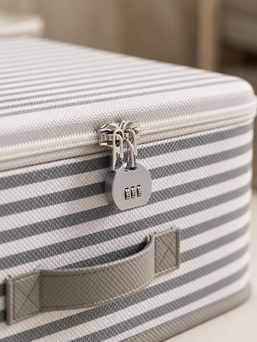 Collapsible household storage box with secure lock