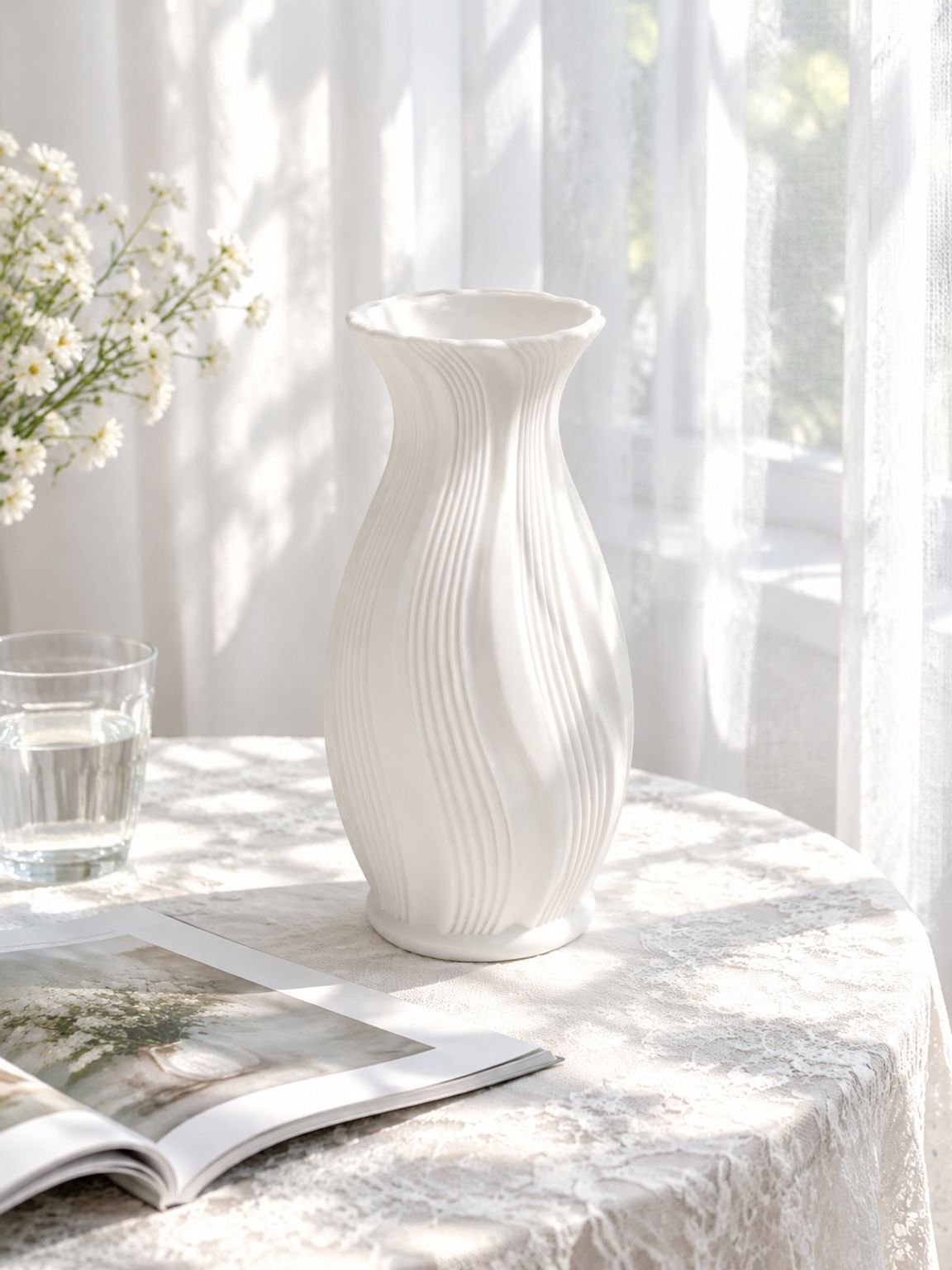 Elegant flower vase used as a centerpiece on a dining table